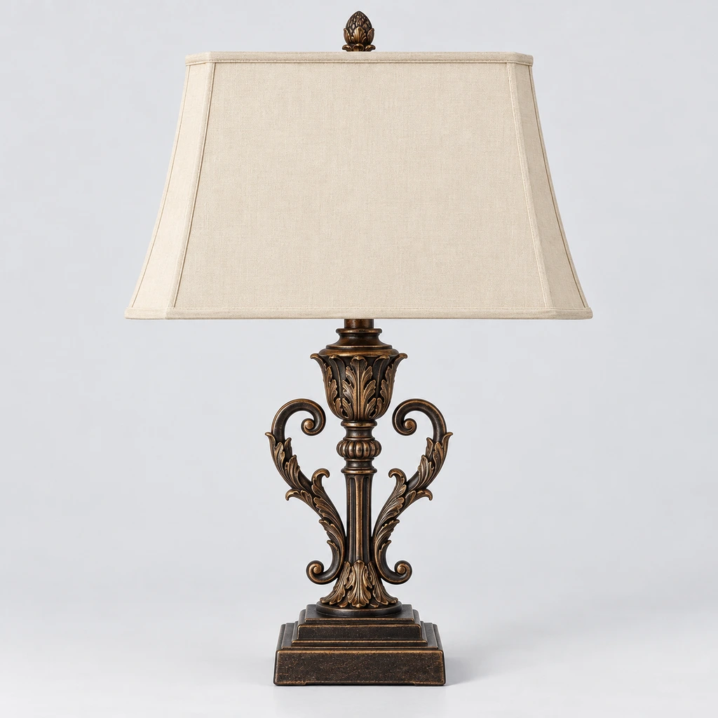 Rothbury ornate table lamp in a chalky sage bedroom reading corner