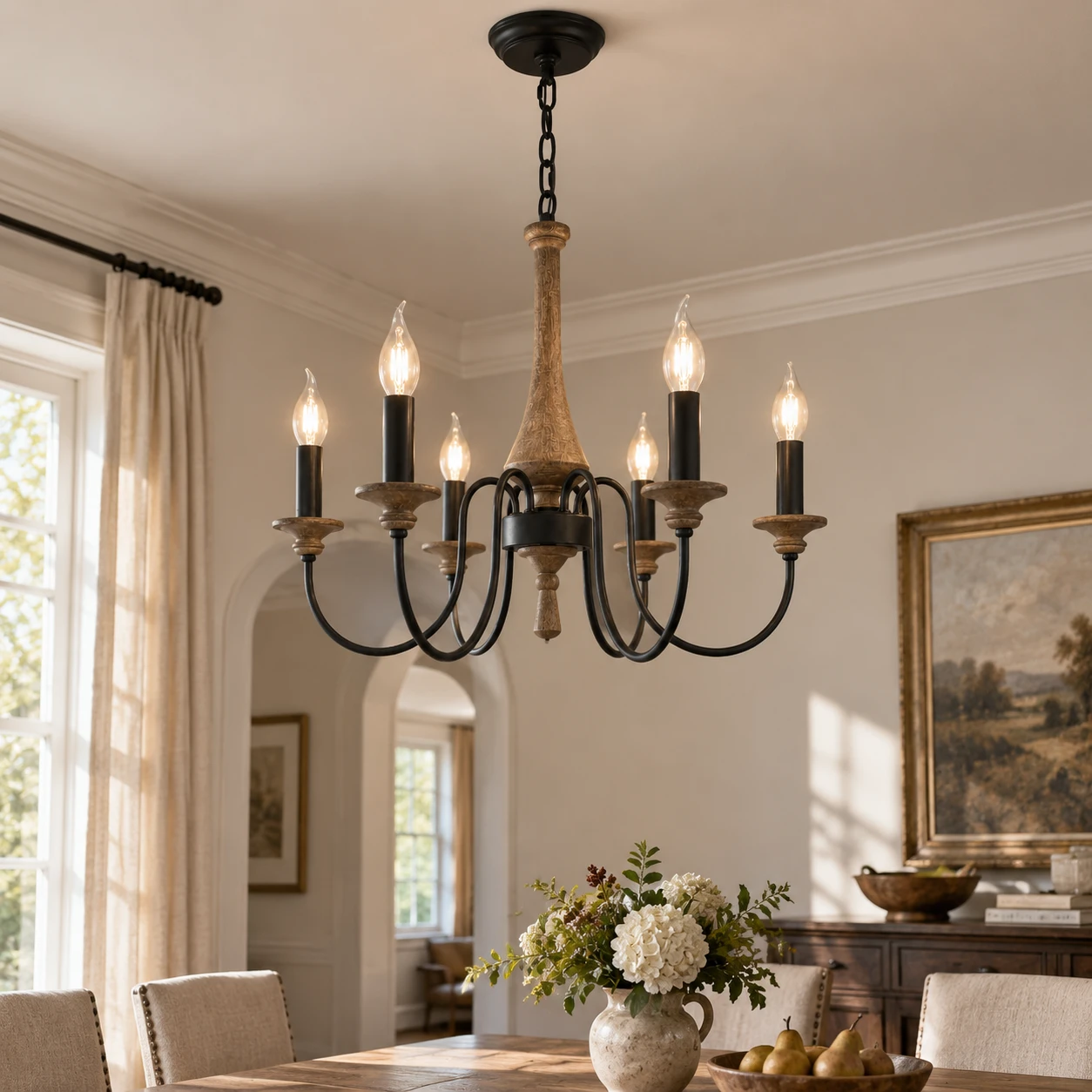 Sophie French Carved Wood Wall Sconce in a residential interior
