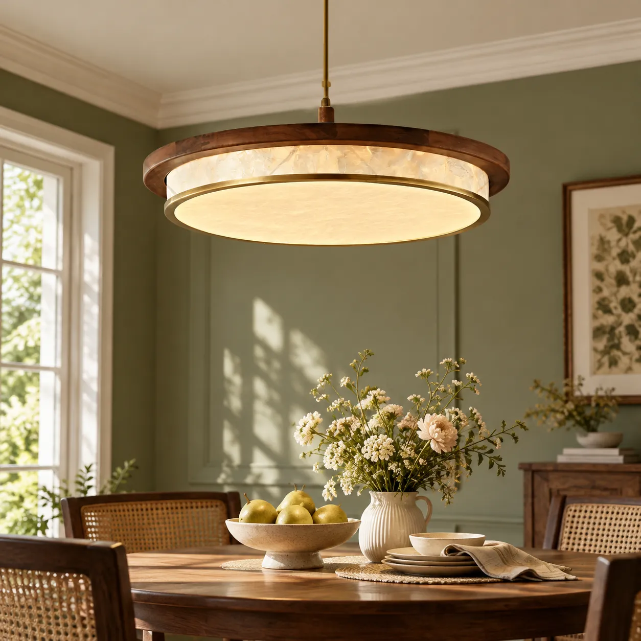 Avery Mid-Century Diffused Walnut Pendant Light image 9