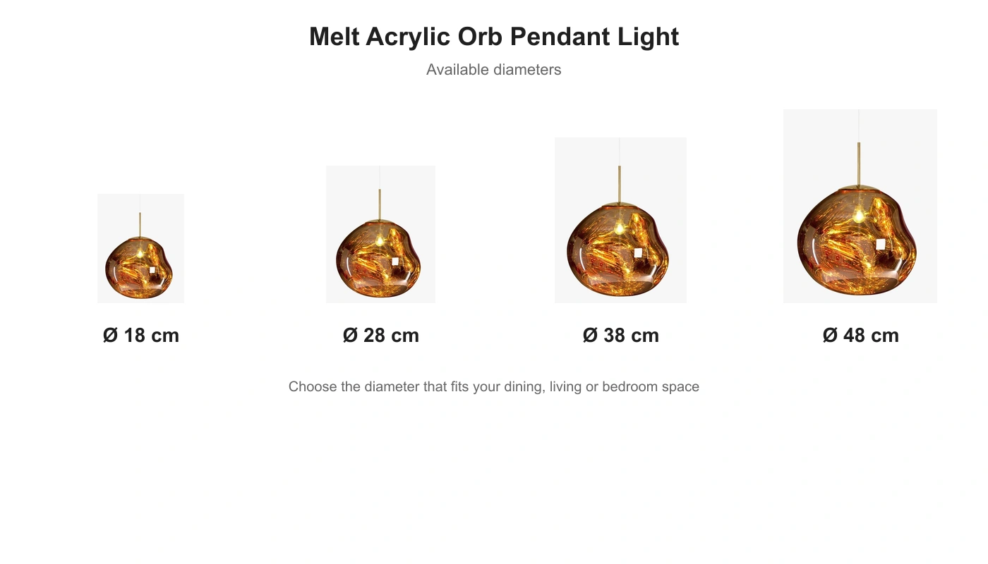 Dynamic Melt acrylic orb pendant light available in four diameters