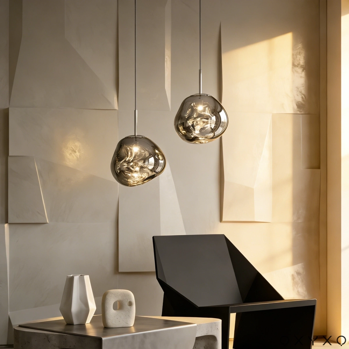Smoky Melt pendants in a warm lounge