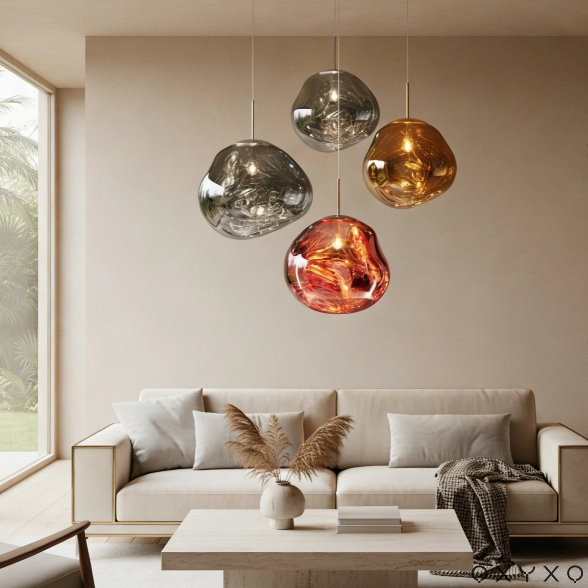 Melt pendants in a refined living room