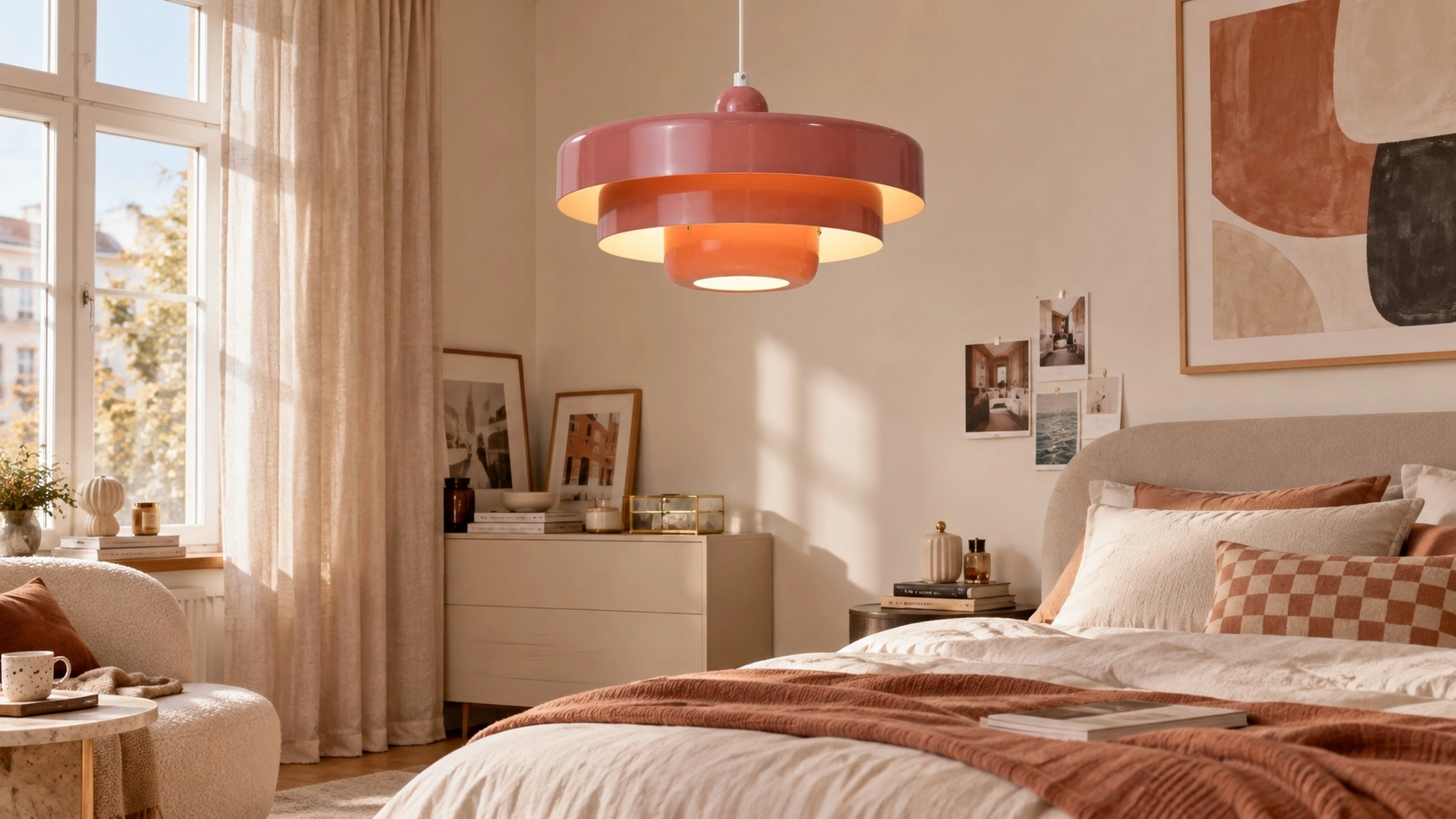 Pink pendant lamp scene