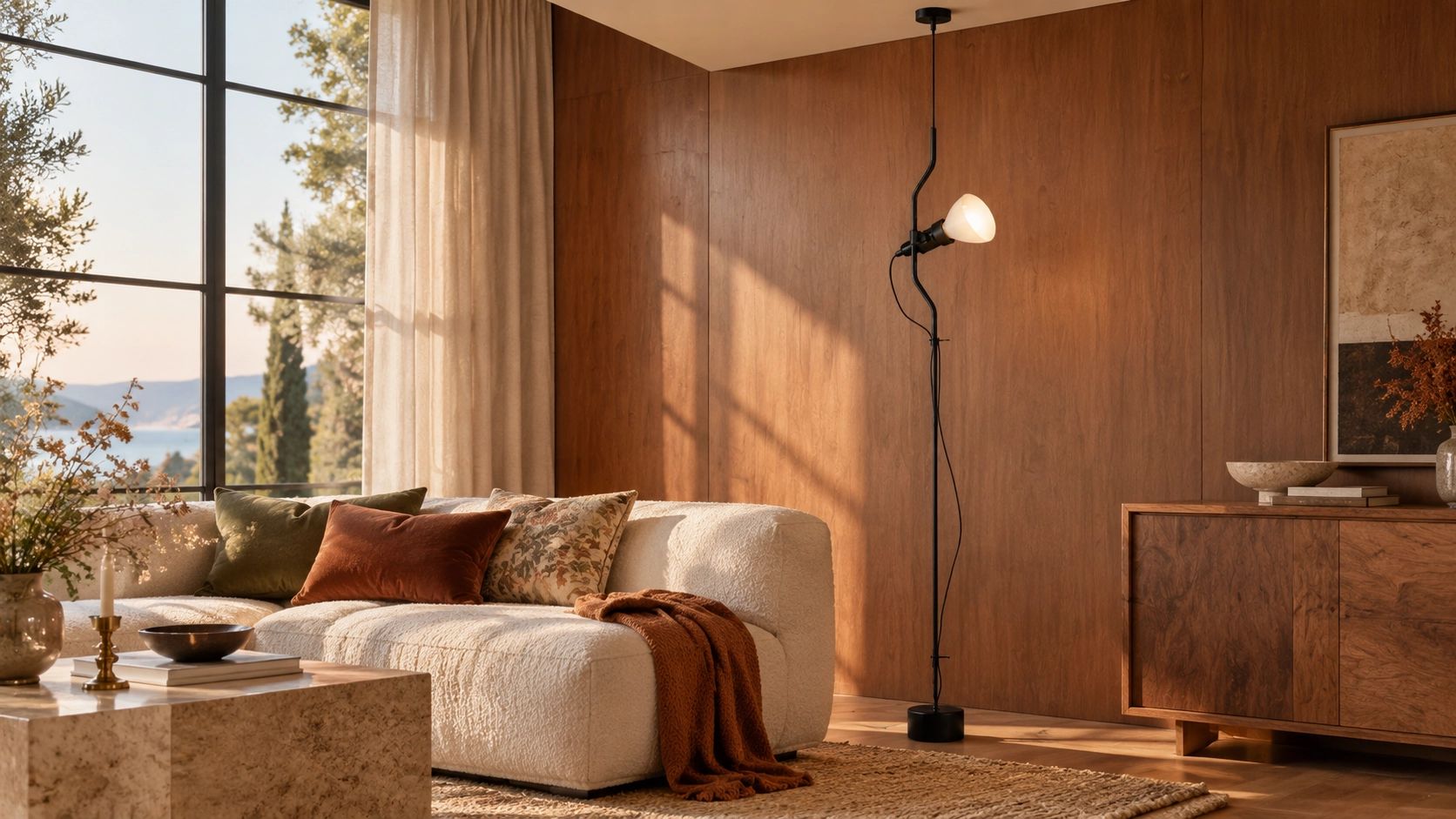 Florian floor lamp in a warm modern living room