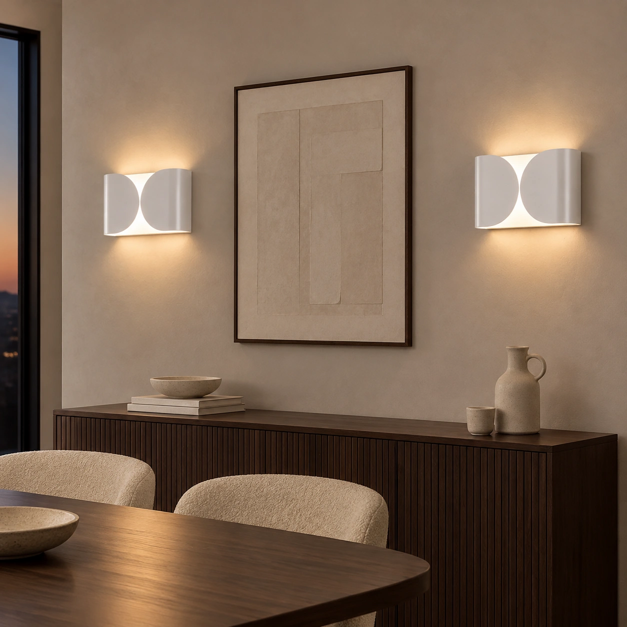 Foglio wall light pair in a quiet dining room