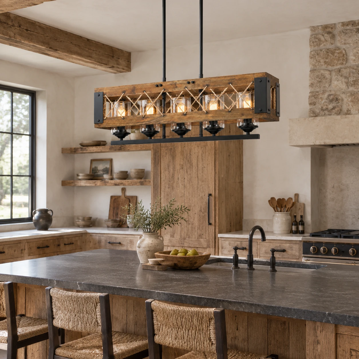 Maren Rustic Branching Wood Chandelier scene