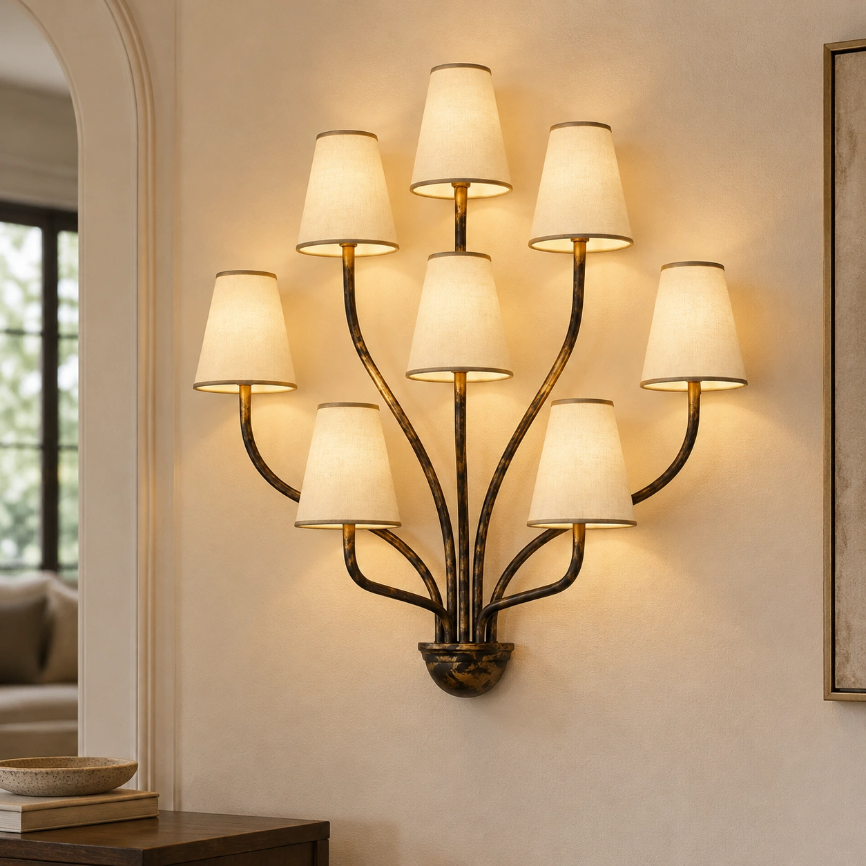 Avery carved solid wood wall sconce scene 06 close