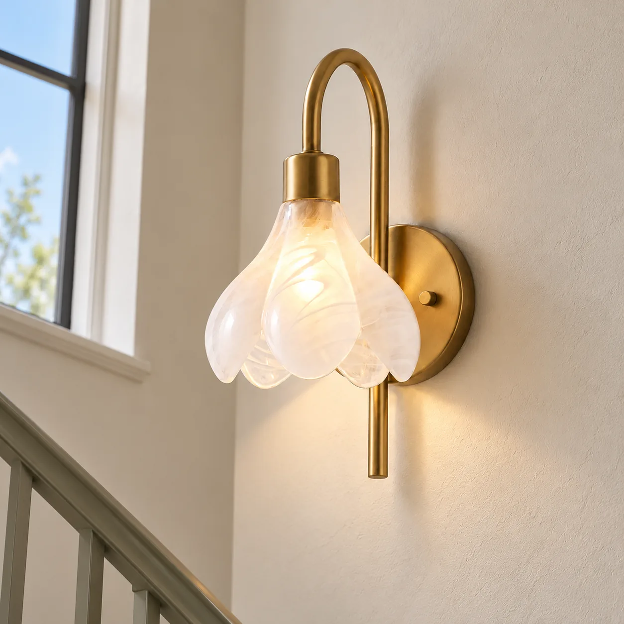 Wall sconce on a landing