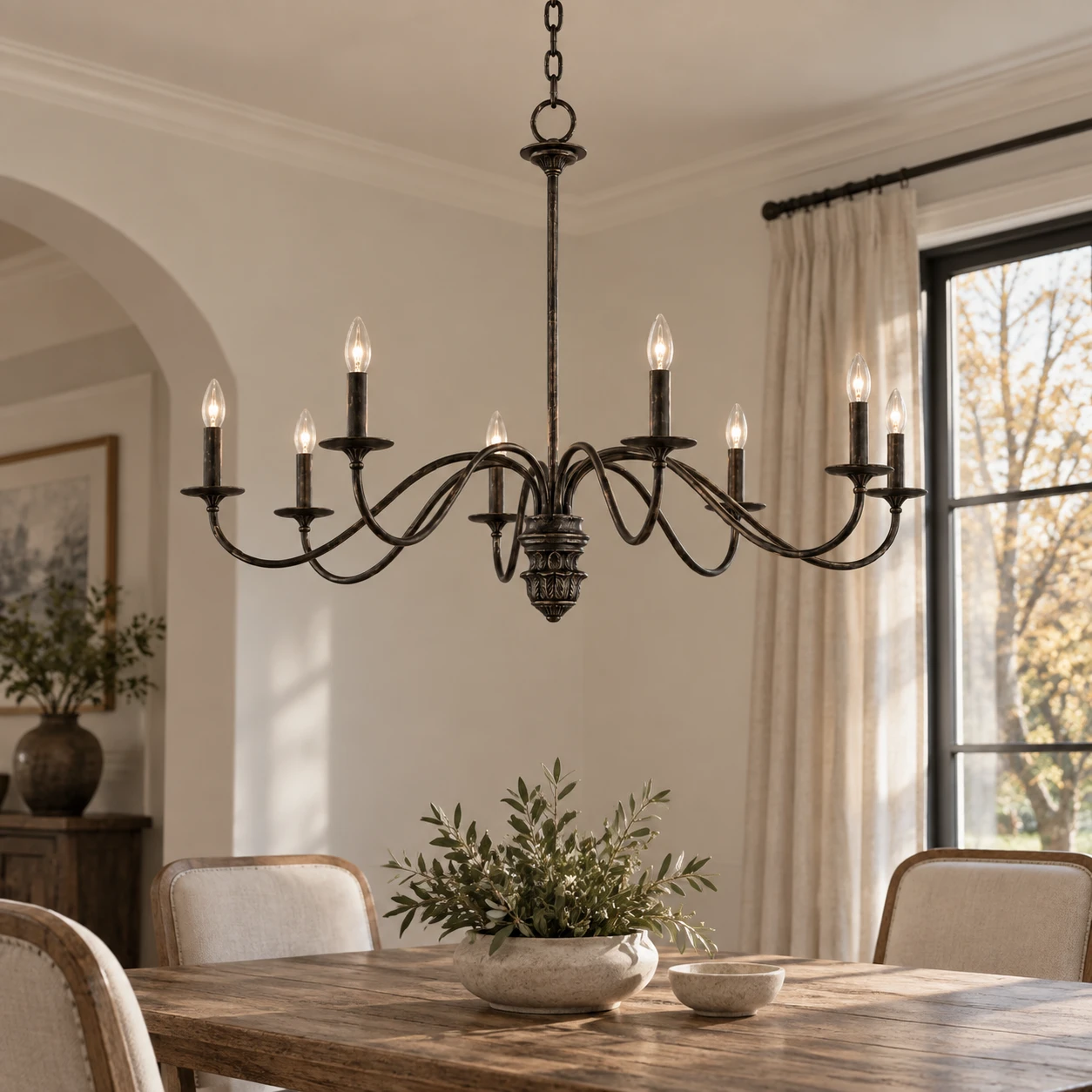 Avery Vintage Carved Wood Chandelier in a residential interior