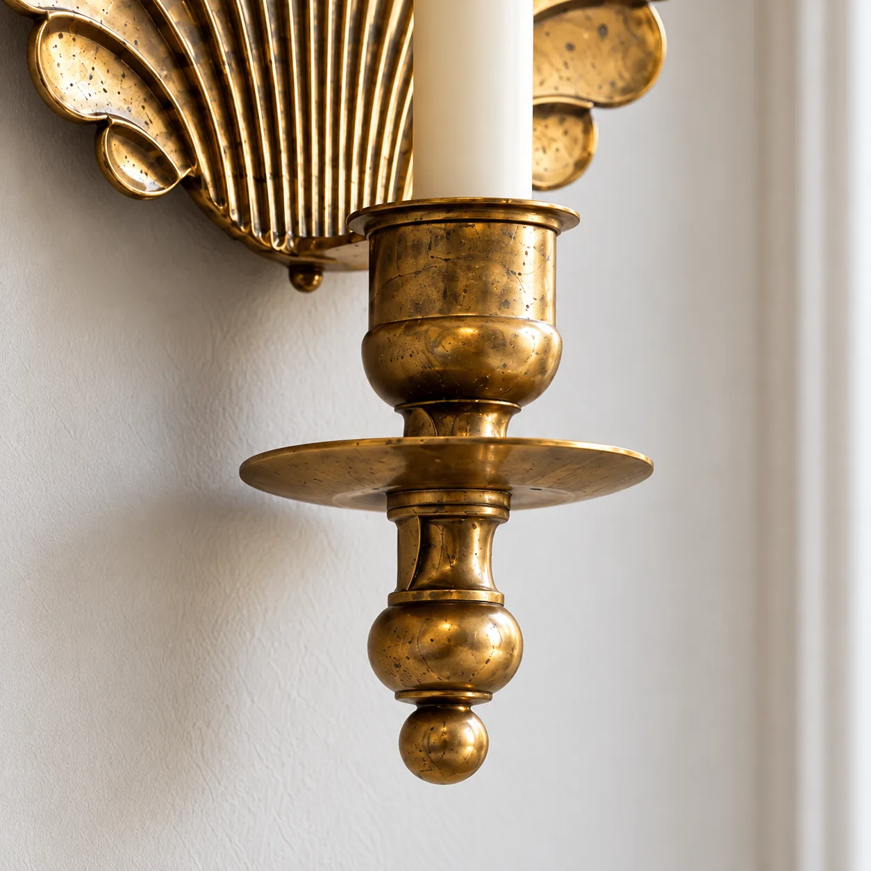 Candle cup, drip tray, and ball finial