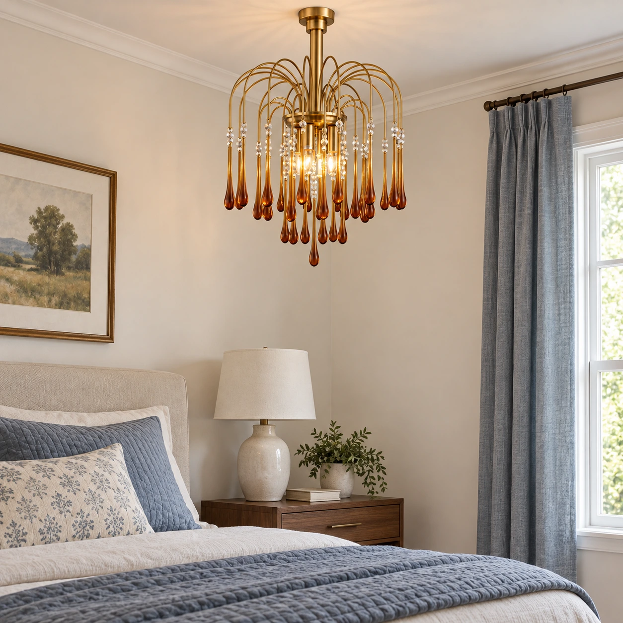 Elodie French Vintage Teardrop Glass and Metal Chandelier — scene bedroom 430.webp