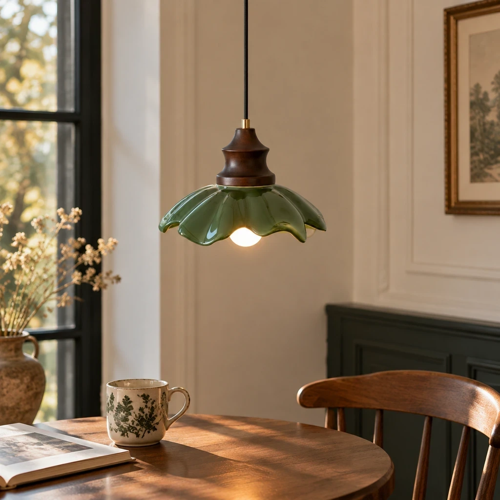 Clara French Flower Glass Pendant Light in a reading setting