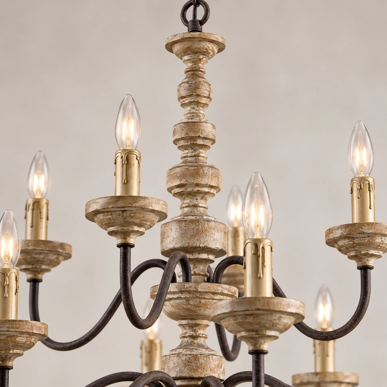 Aurelia French-country wood pendant light detail