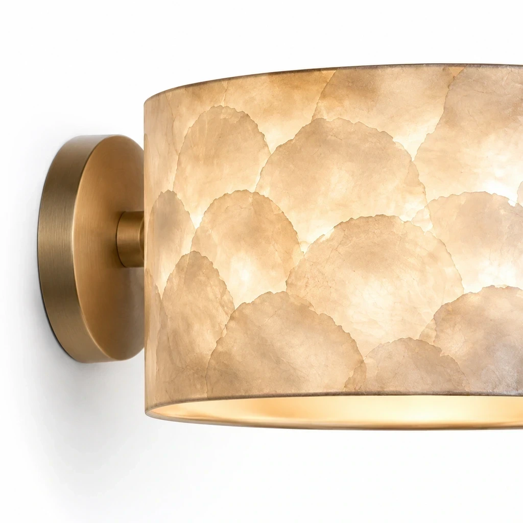Close detail of Odette Vintage Layered Shell Iron Wall Sconce connection