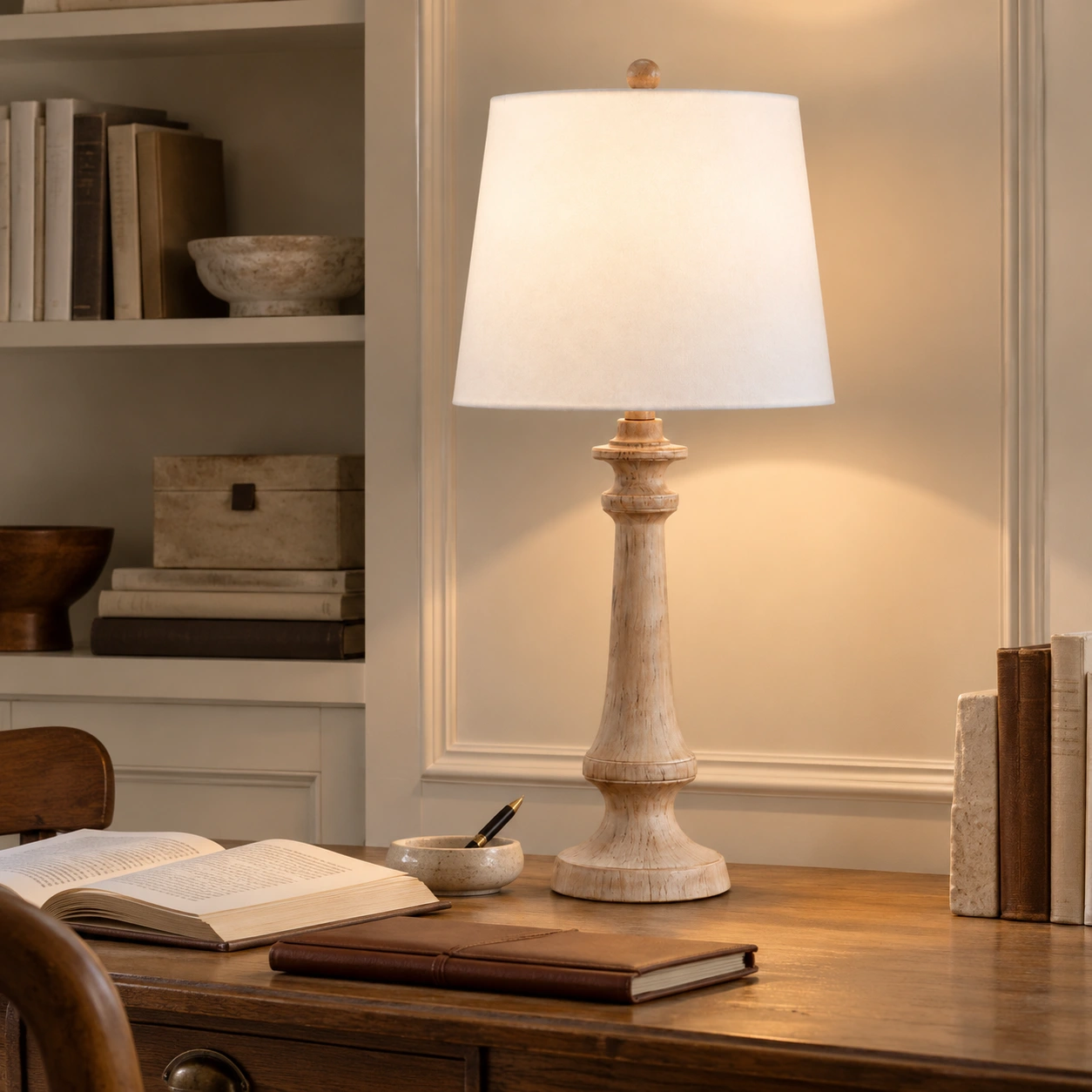 Clara turned wood table lamp scene 03 study