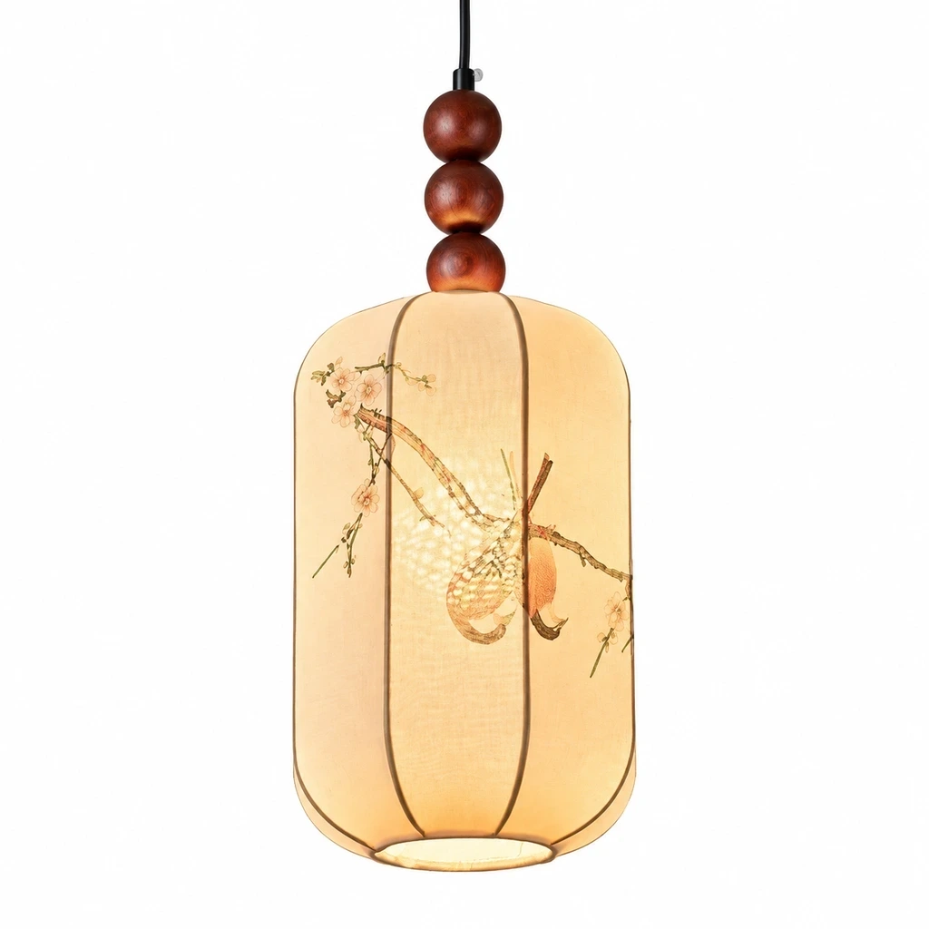 Close detail of Avery Vintage Single-Light Iron Fabric Pendant Light light behavior