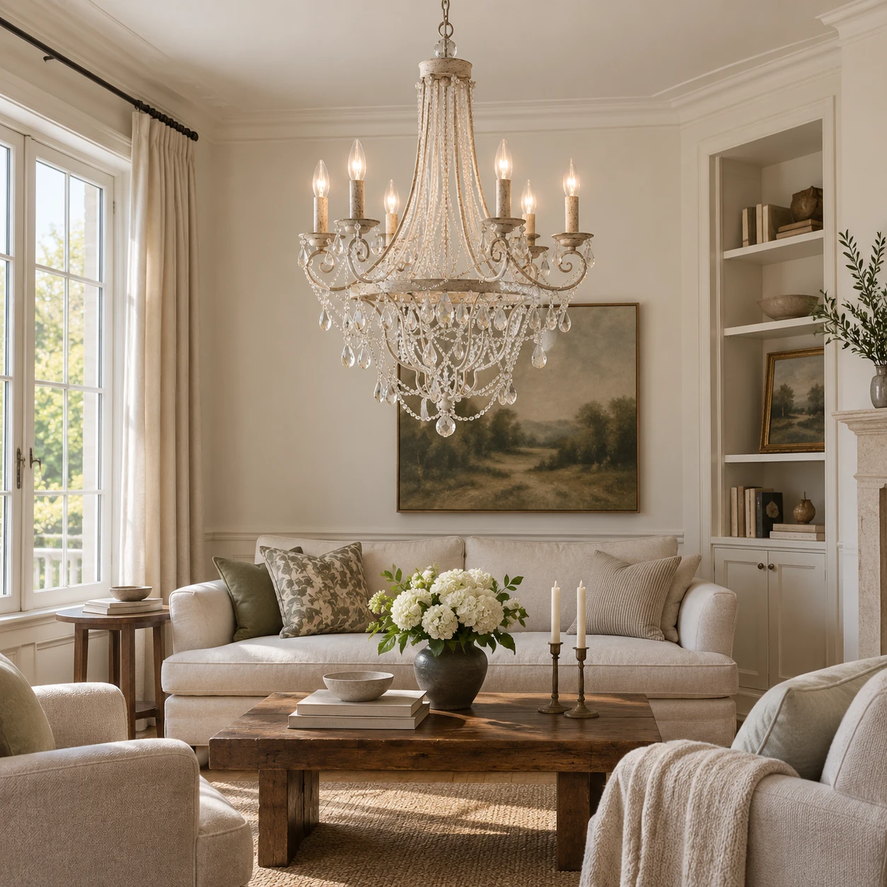 Maeve French Crystal Iron Chandelier in a residential interior