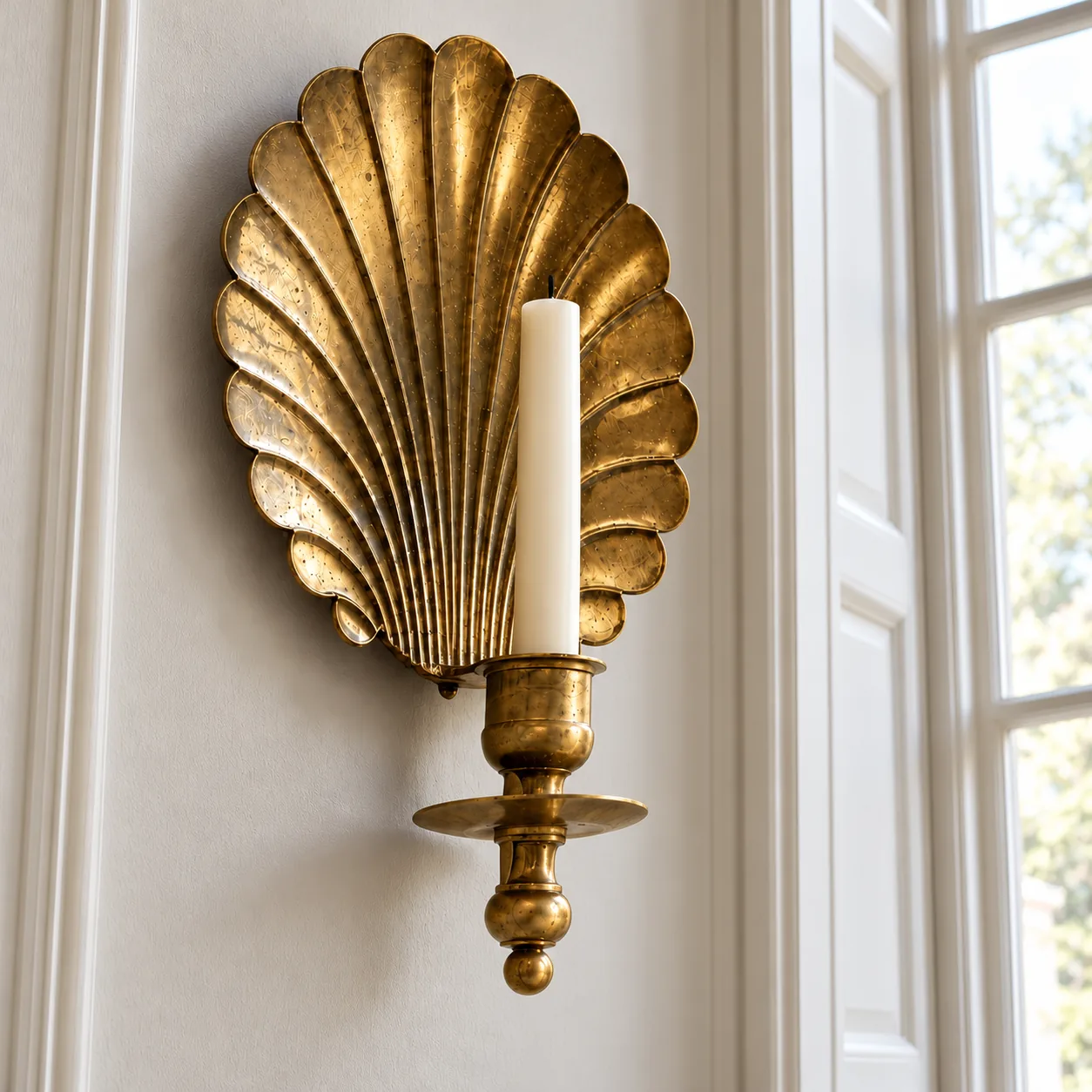 Close view of the brass shell and candle cup