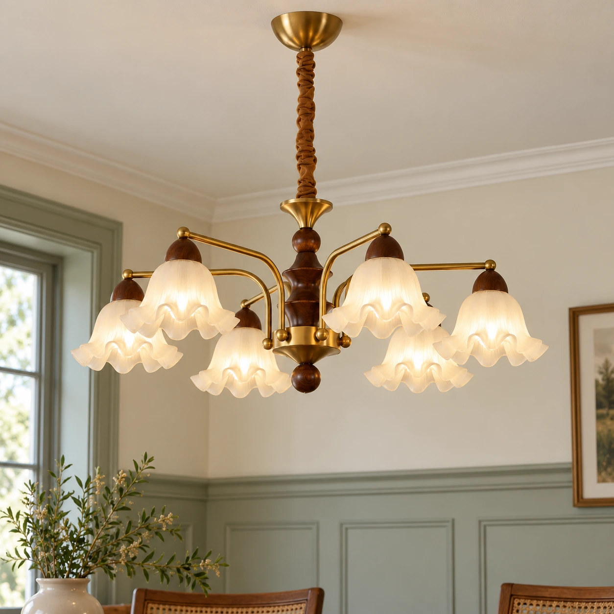 Elara Vintage Branched Walnut Wood Chandelier — first core hero