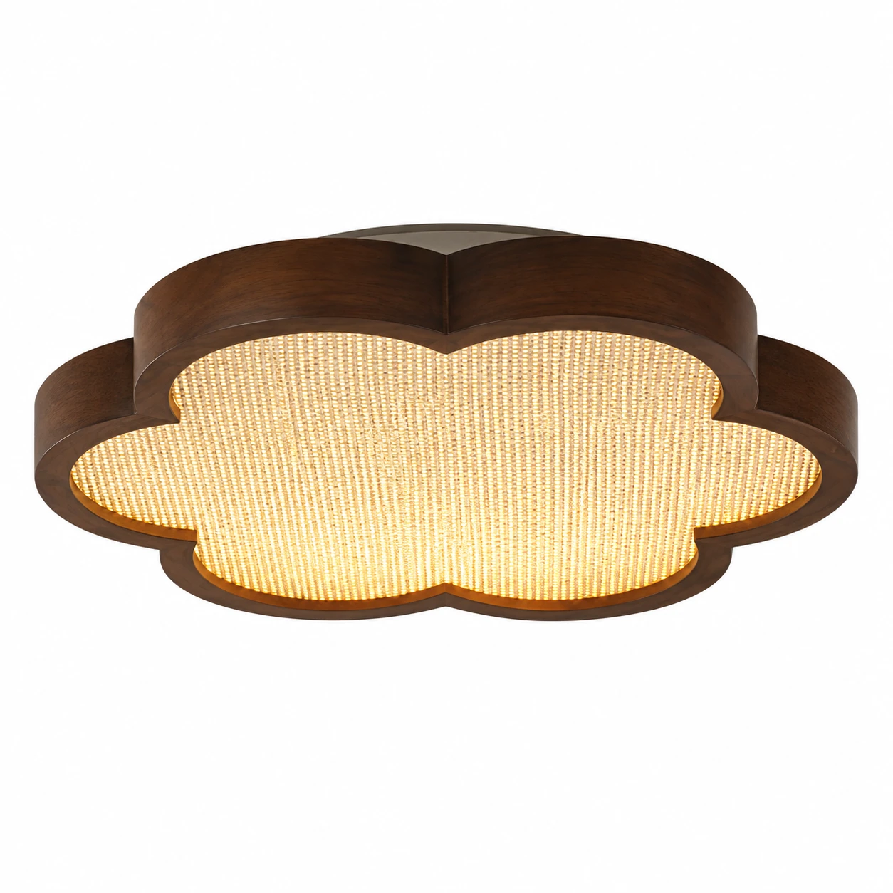 Mira Vintage Floral Walnut Wood Flush Mount Ceiling Light — 60 cm diameter on a white background