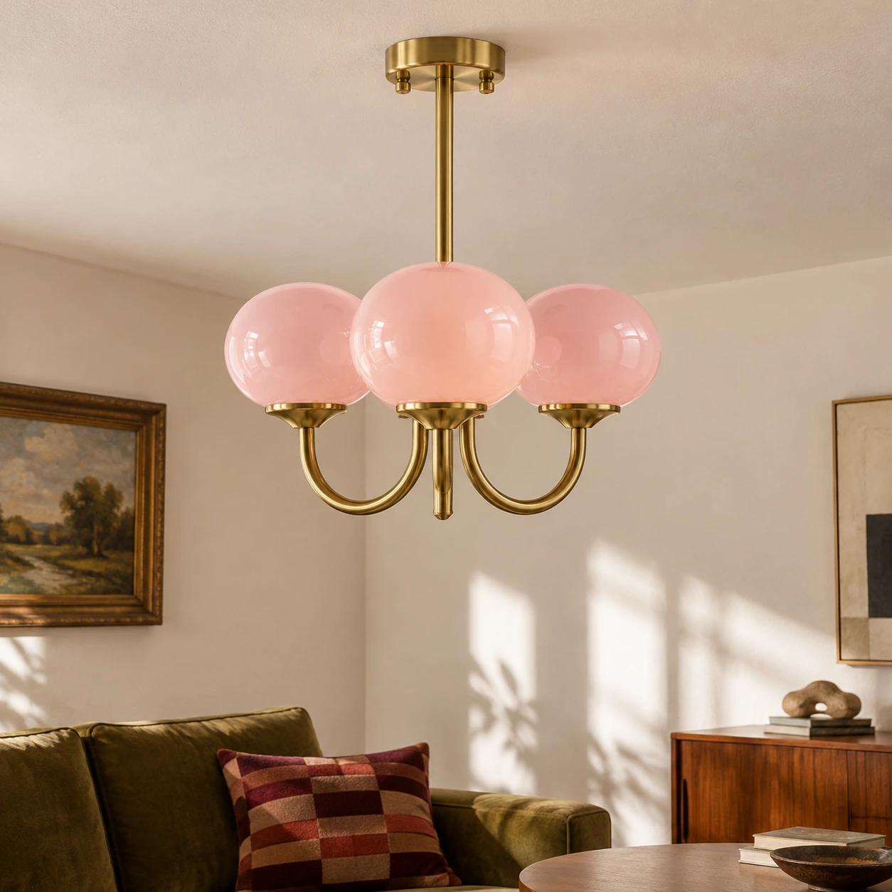 Elodie Vintage Pink Globe Glass Chandelier — scene living