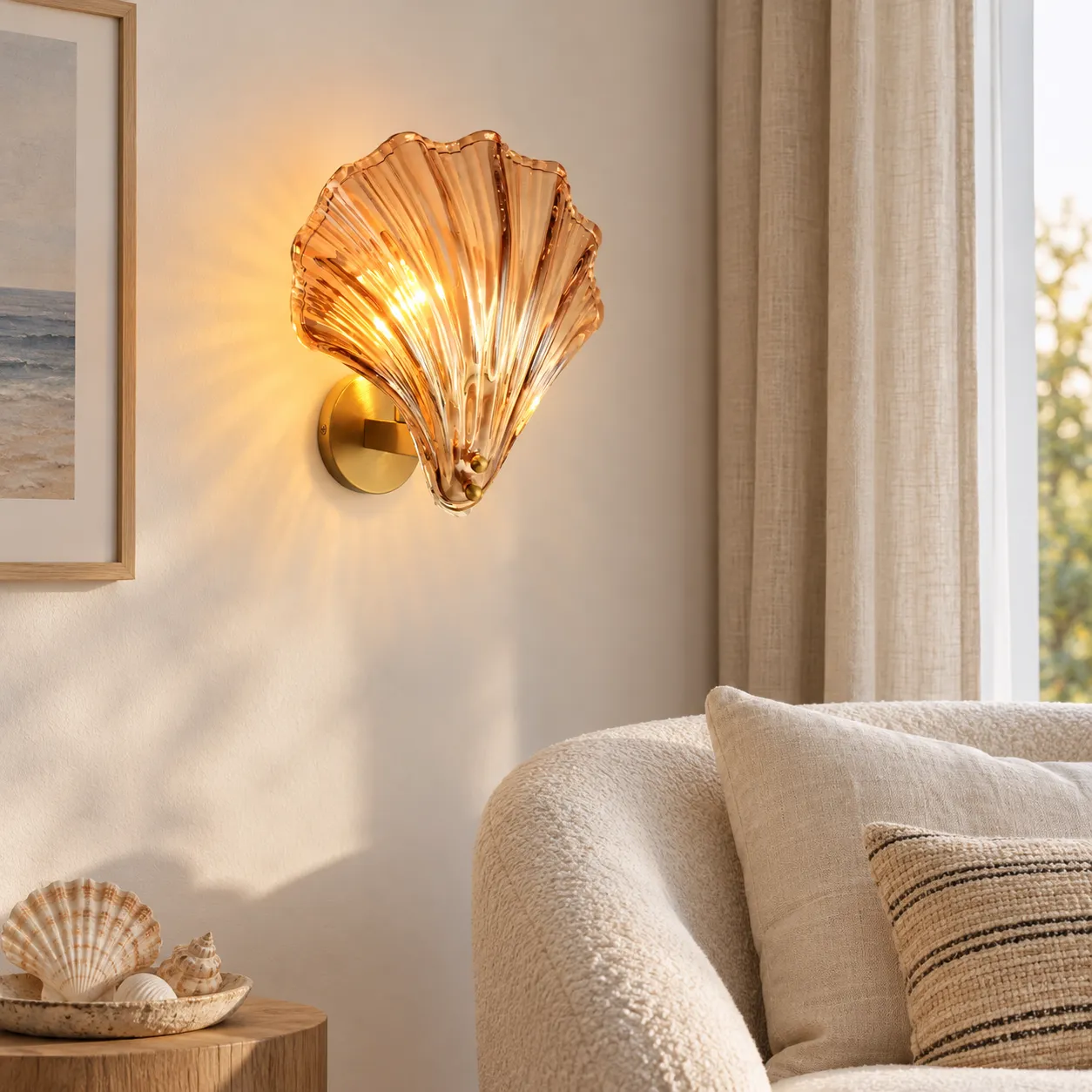 Vale Shell Wall Light switched on
