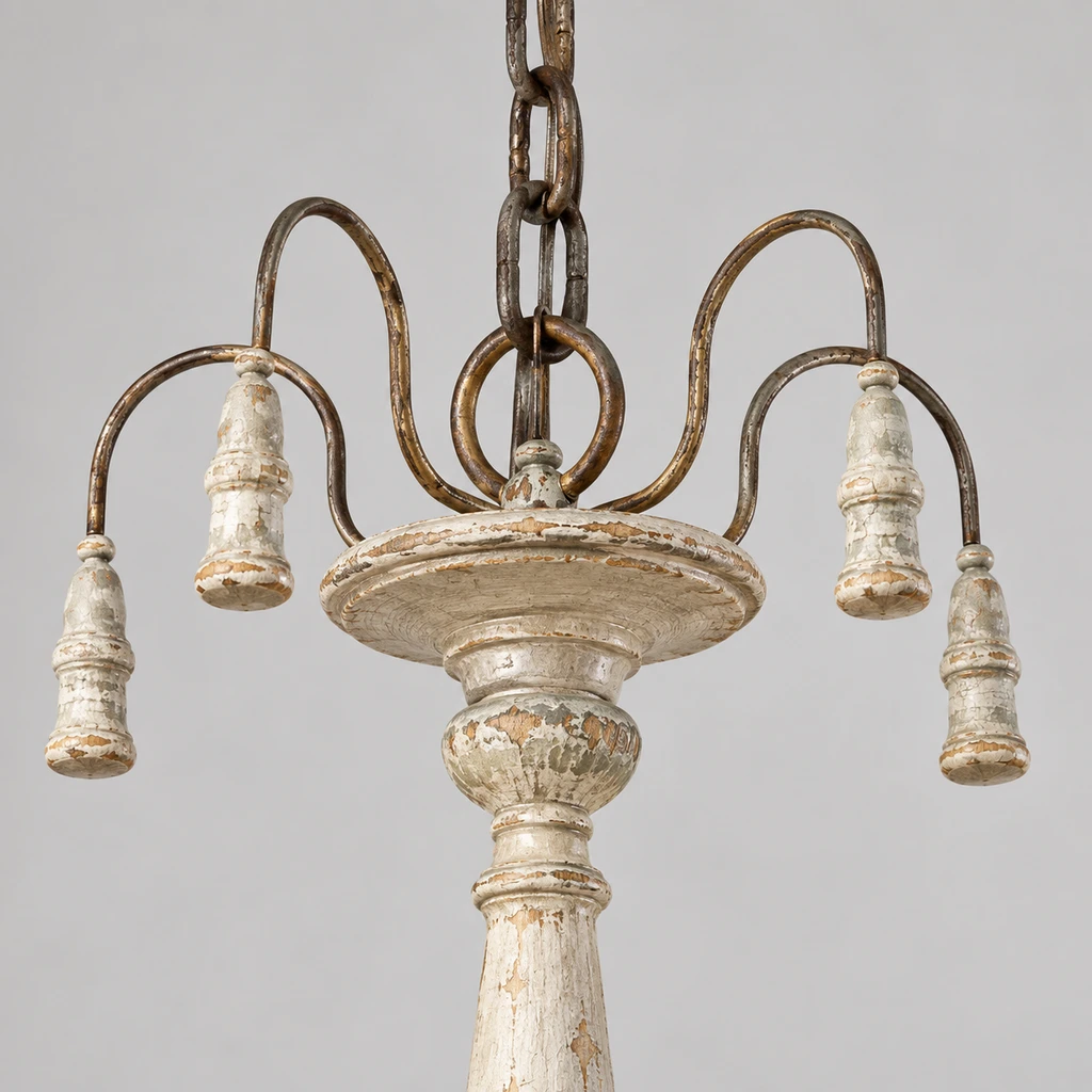 Close detail of the chandelier canopy, chain and upper crown