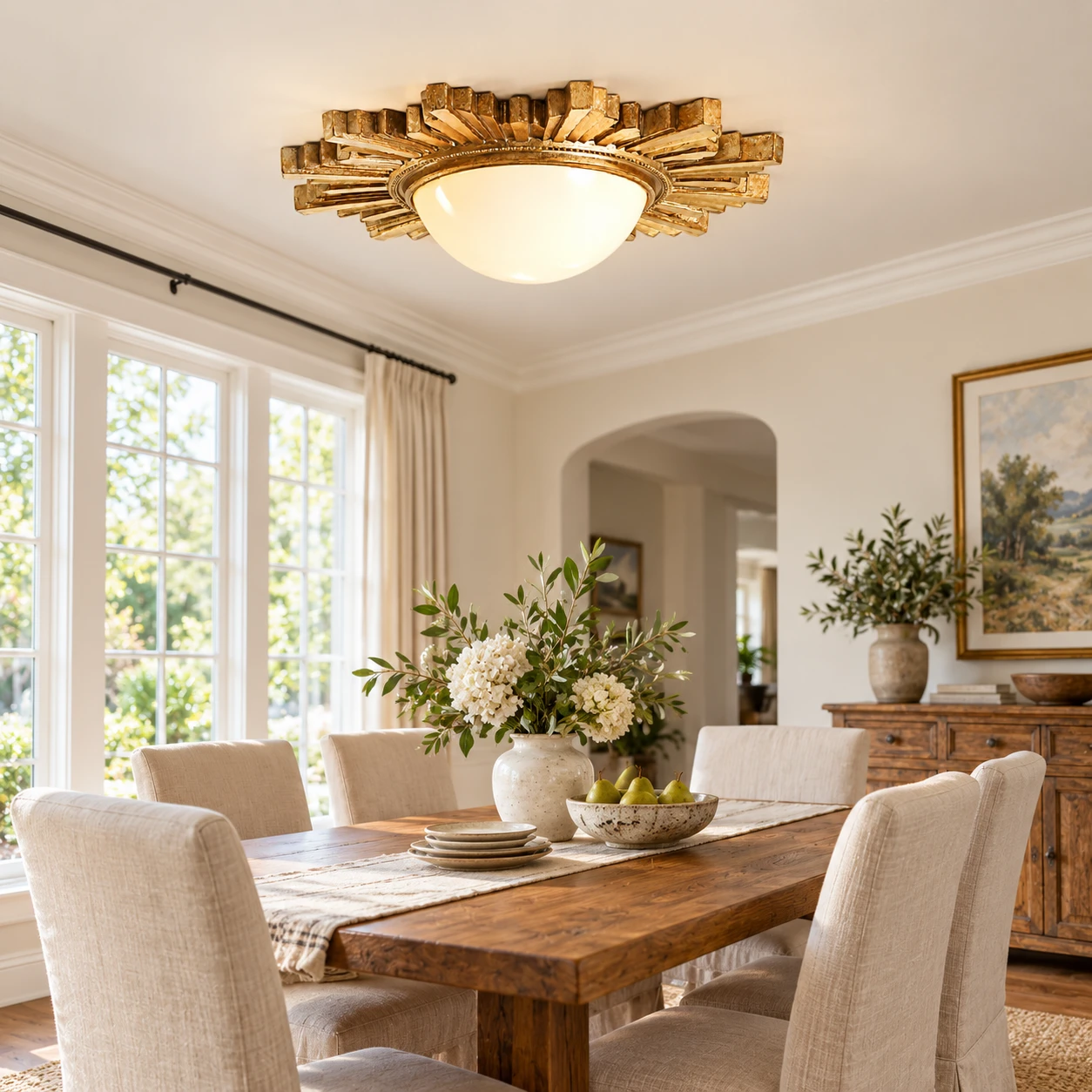 Elodie French Crystal Wood Ceiling Light in a residential interior