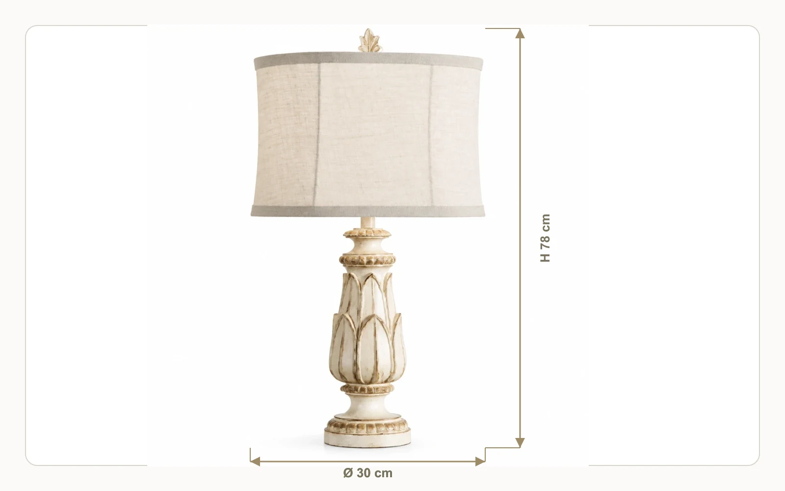 Table lamp dimensions: 78 cm overall height and 30 cm overall diameter