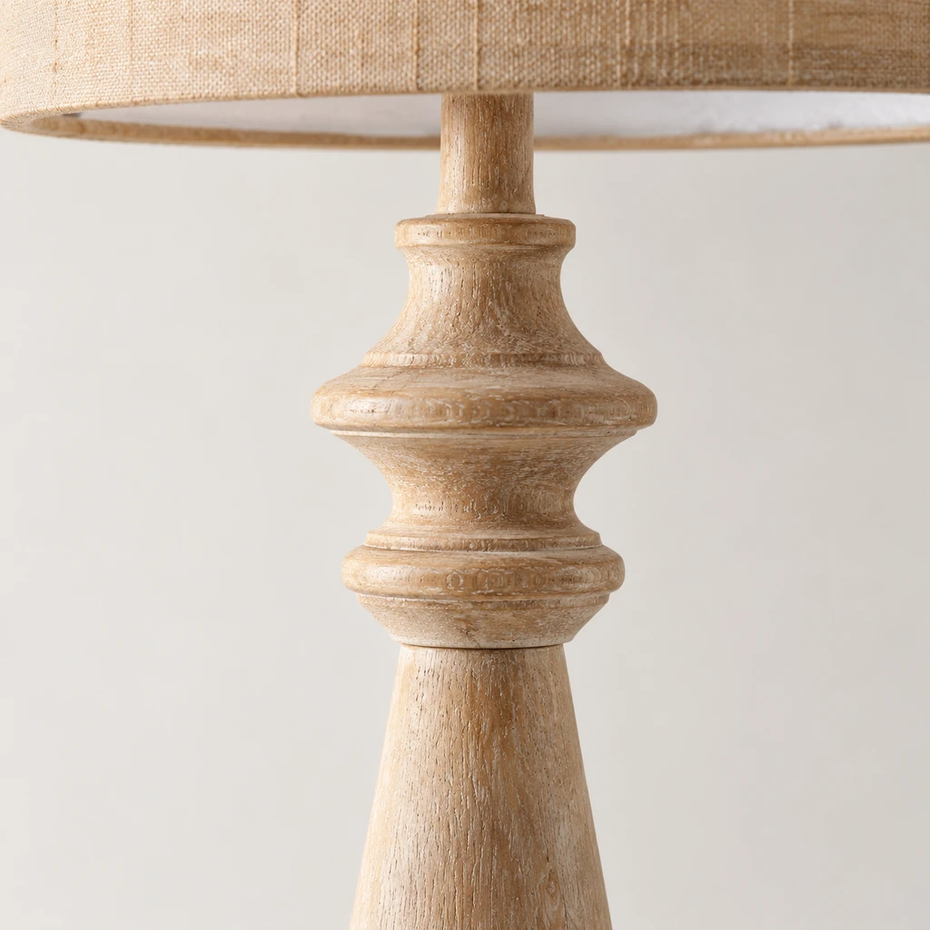 Close detail of the light distressed turned wood body