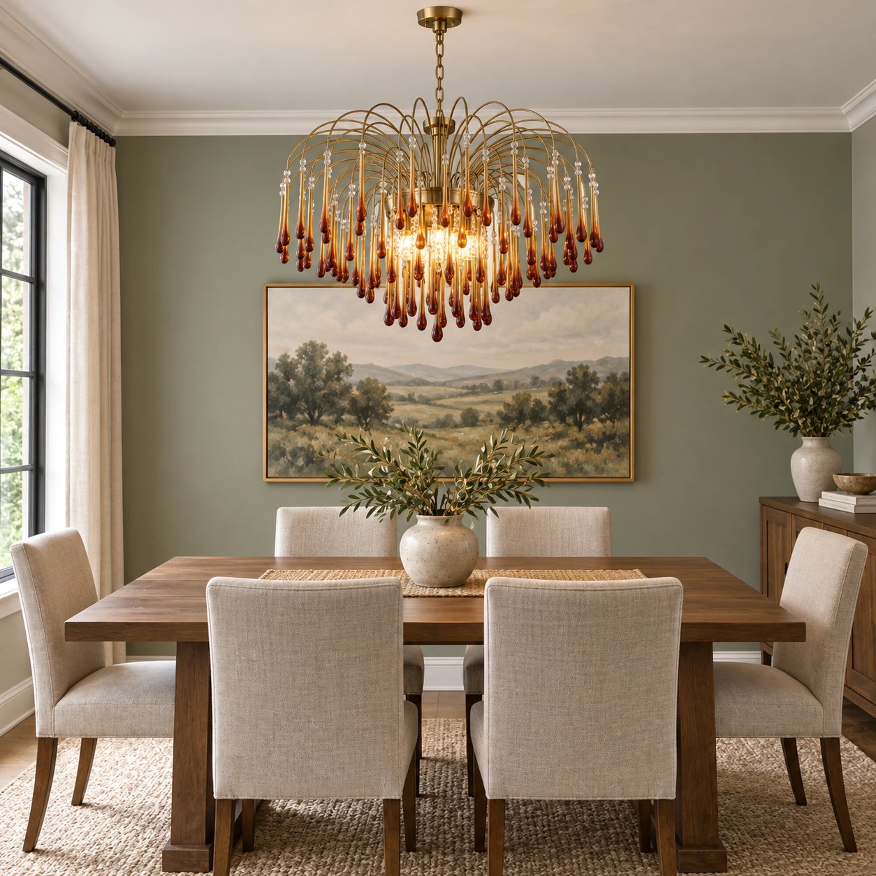 Elodie French Vintage Teardrop Glass and Metal Chandelier — scene dining 800.webp