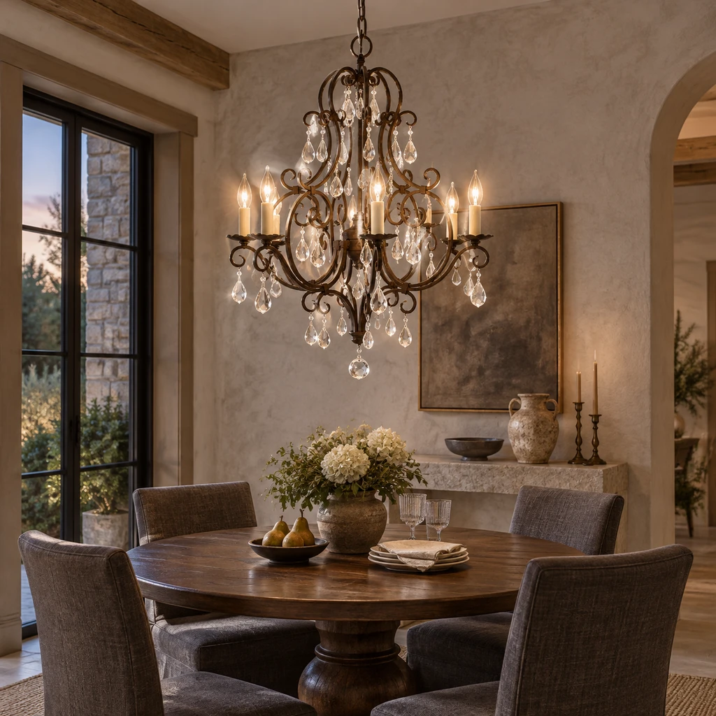 Amelie crystal chandelier in a boutique hospitality room