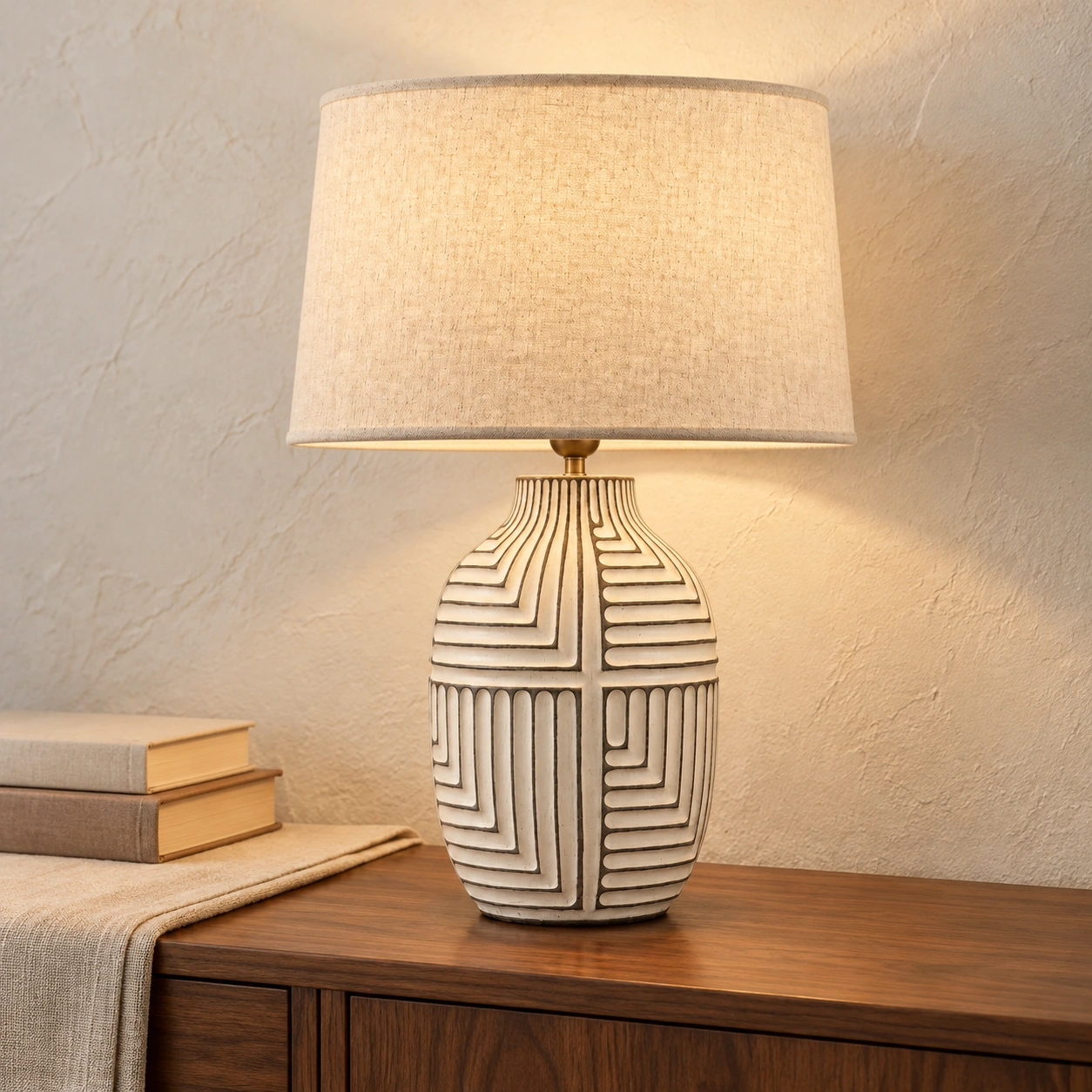 Elena carved wood table lamp scene 01 console