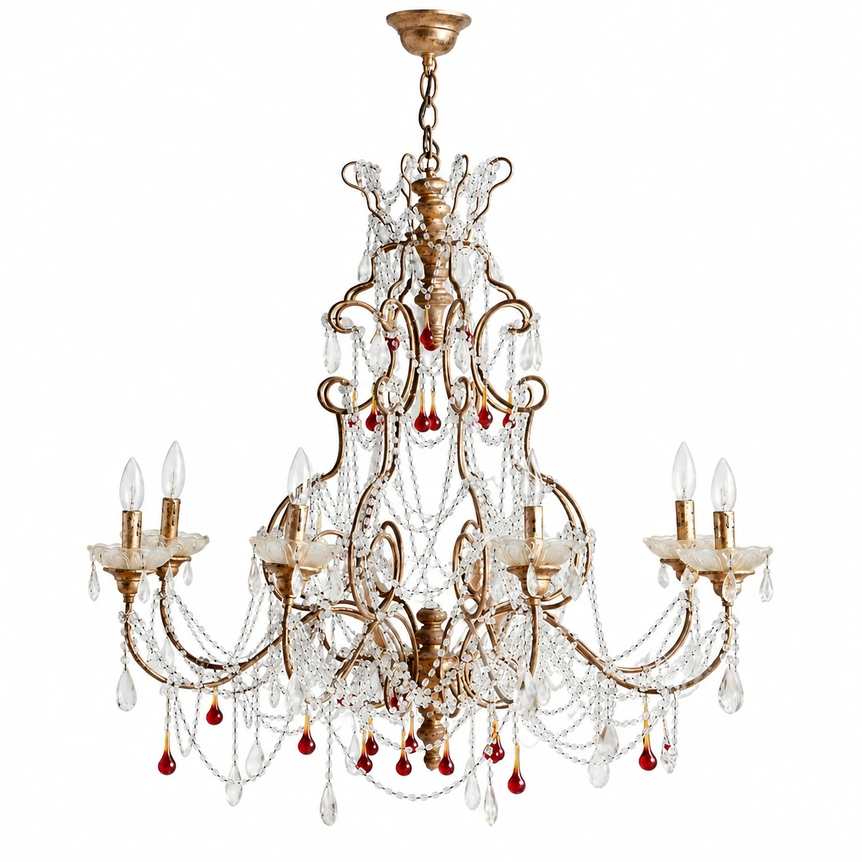Julian American Rustic Faceted Crystal and Metal Pendant Light switched off on a white background