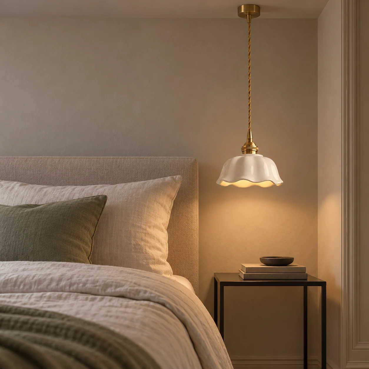 Modern Flower White Ceramic Pendant Light - gallery bedroom bedside