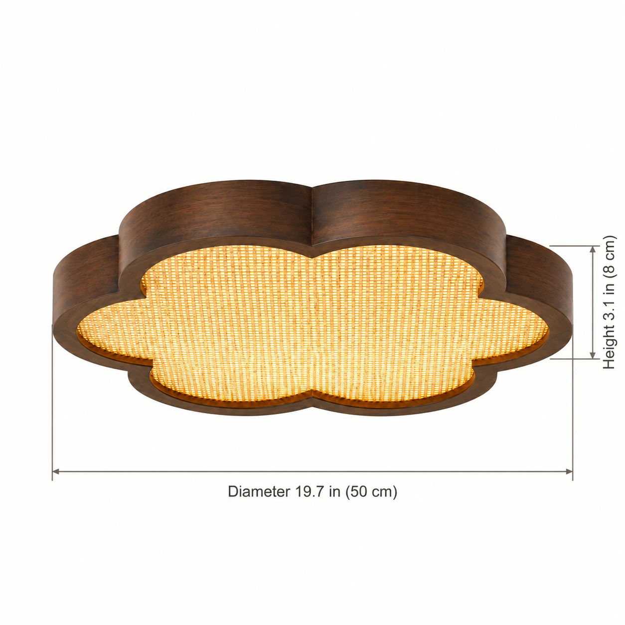 Mira Vintage Floral Walnut Wood Flush Mount Ceiling Light — 19.7 in (50 cm) diameter × 3.1 in (8 cm) height