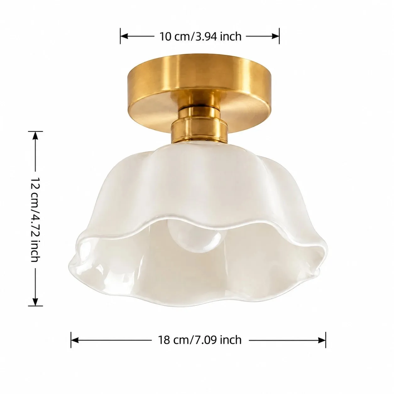 Original flush mount size diagram, 18 cm diameter, 12 cm height and 10 cm base