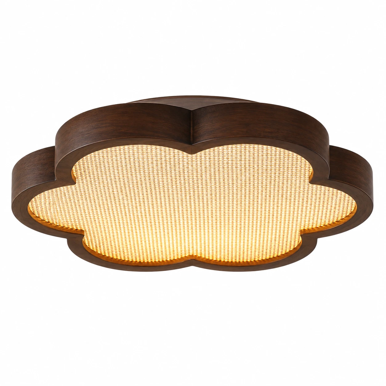 Mira Vintage Floral Walnut Wood Flush Mount Ceiling Light — 30 cm diameter on a white background