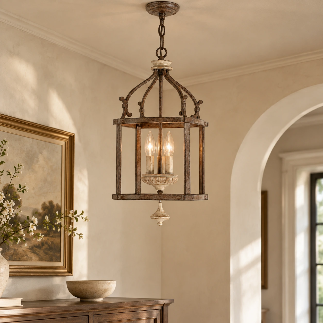 Lena Rustic Birdcage Iron Pendant Light core entry
