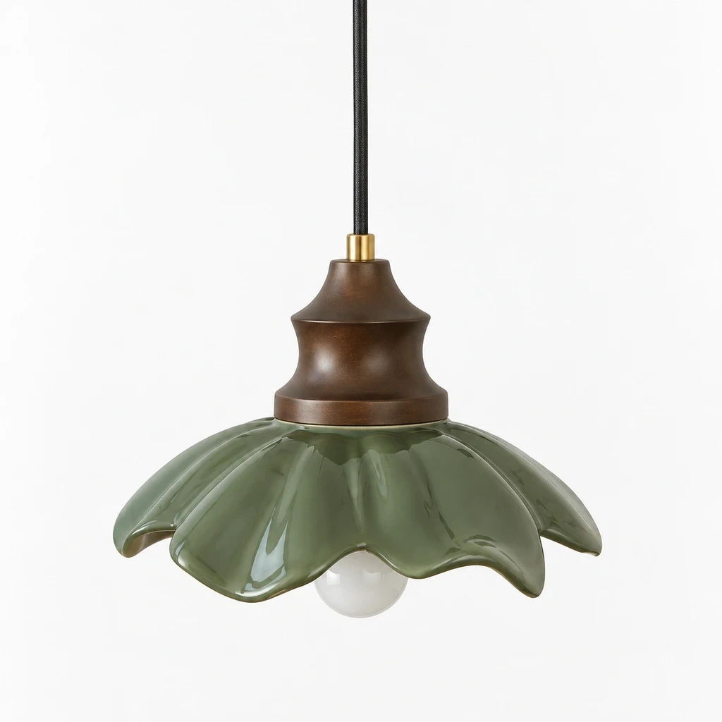 Clara French Flower Glass Pendant Light switched off in a neutral studio
