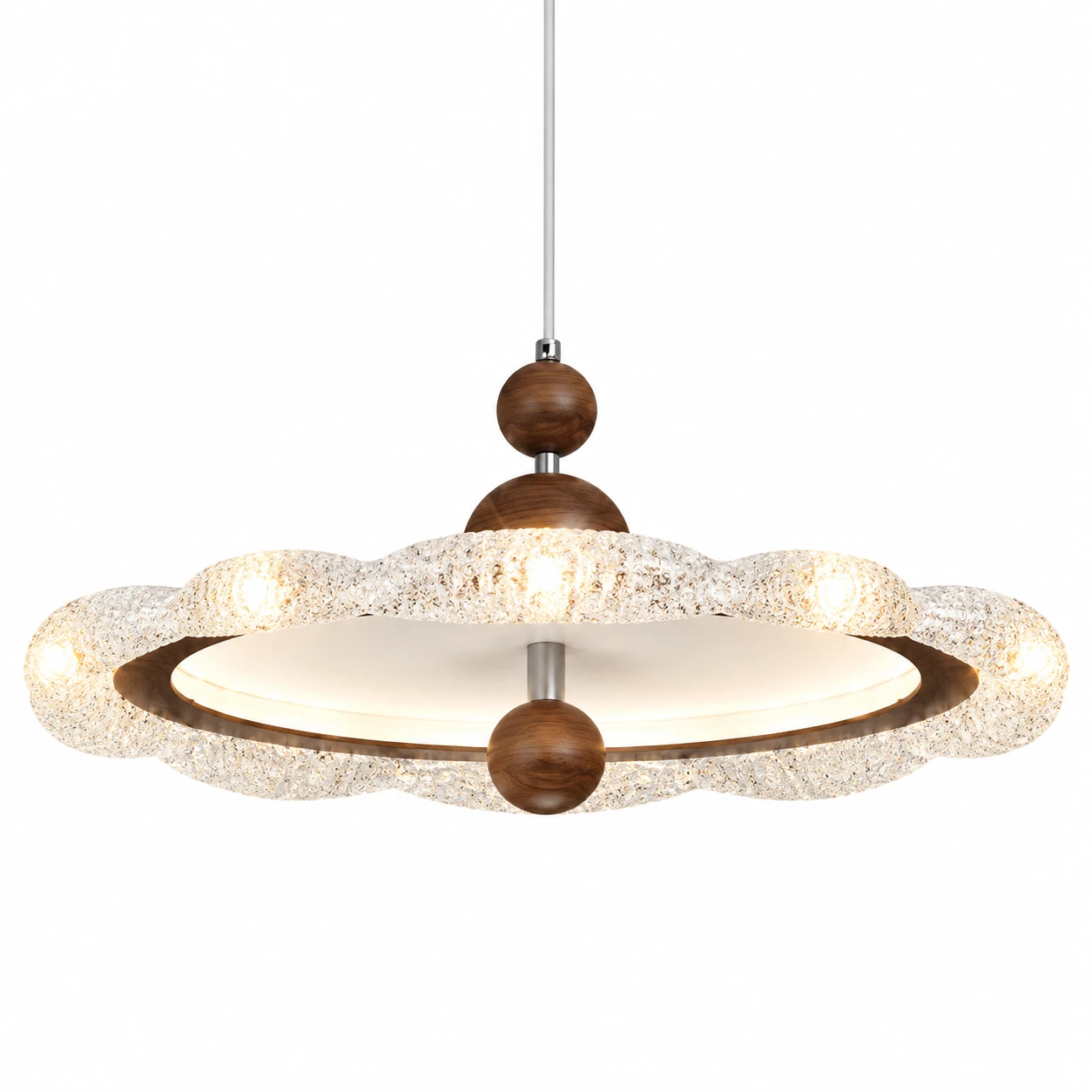Complete Sienna glass wood round pendant light on white