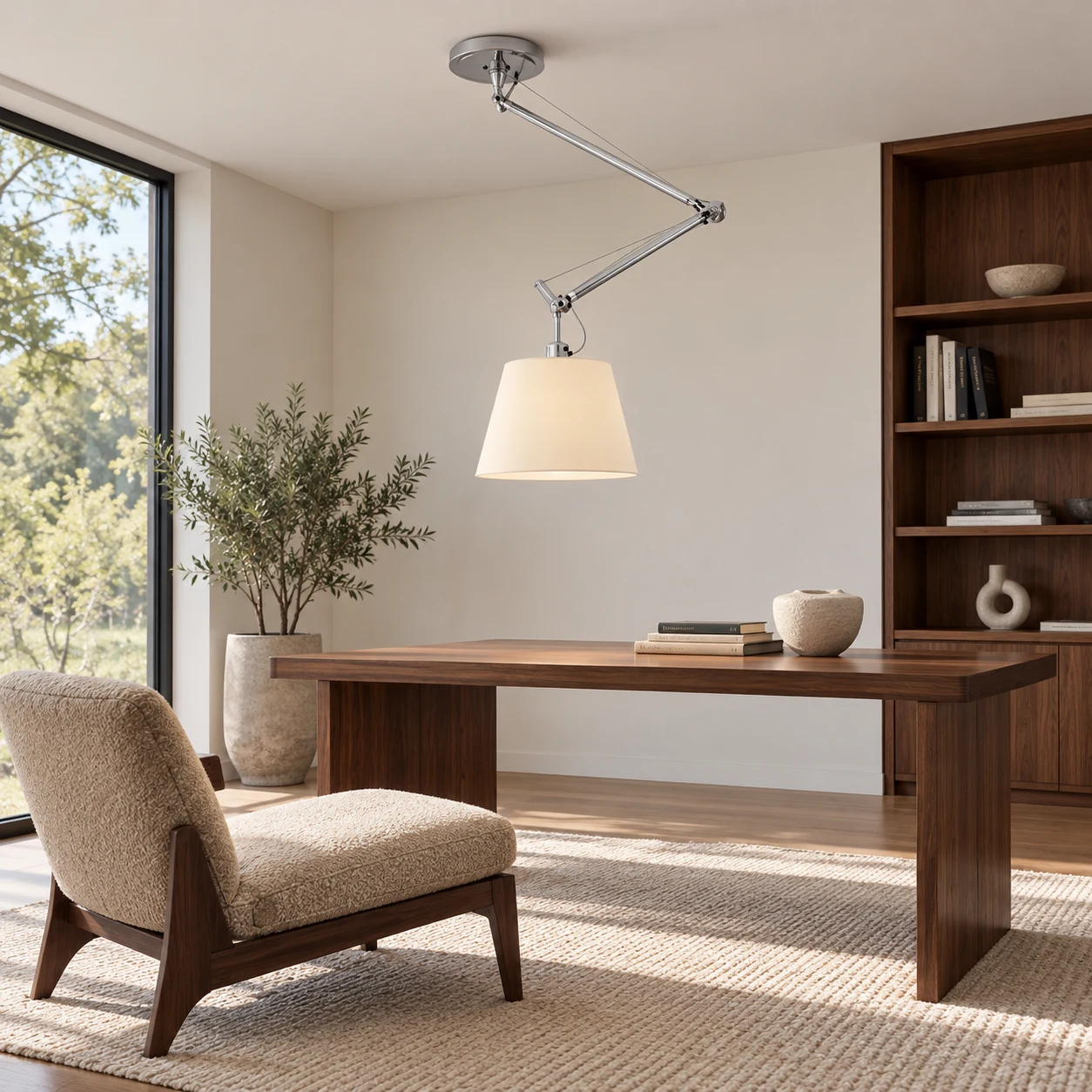 Mara Bauhaus Swing Arm Iron Pendant Light — scene reading
