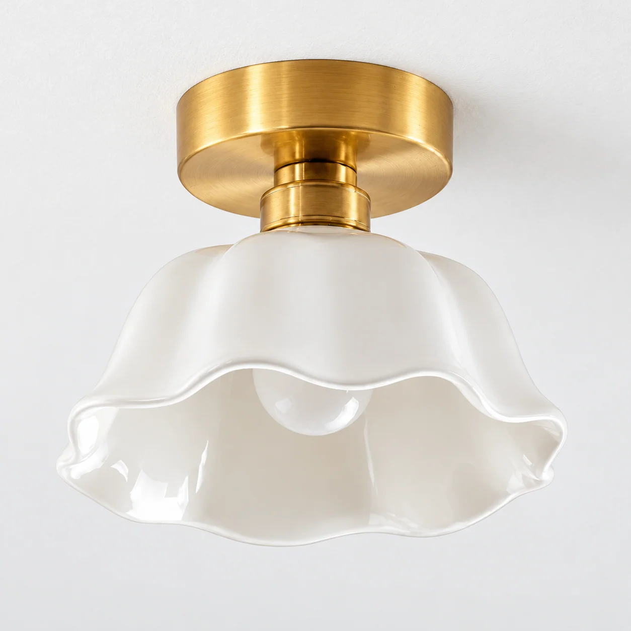 Flush mount short stem and round brass ceiling base