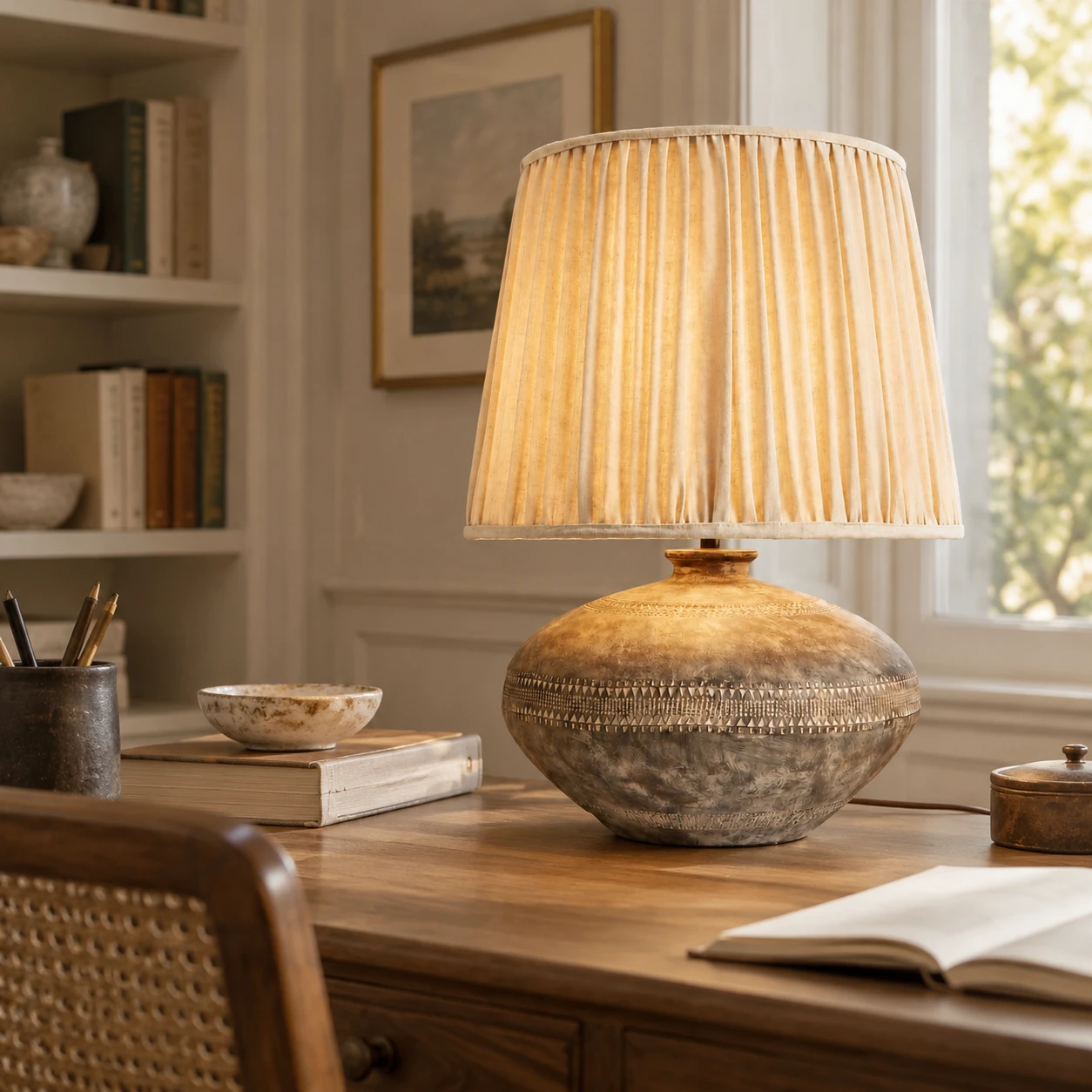 Clara French Carved Wood Table Lamp in a residential interior