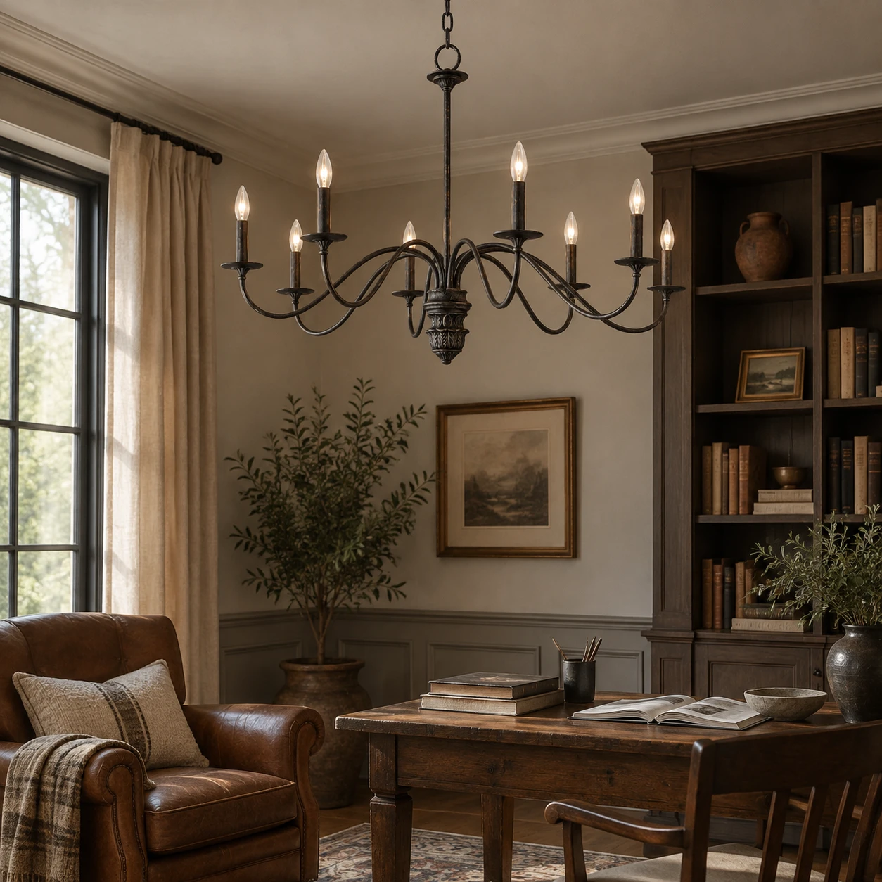 Avery Vintage Carved Wood Chandelier in a residential interior