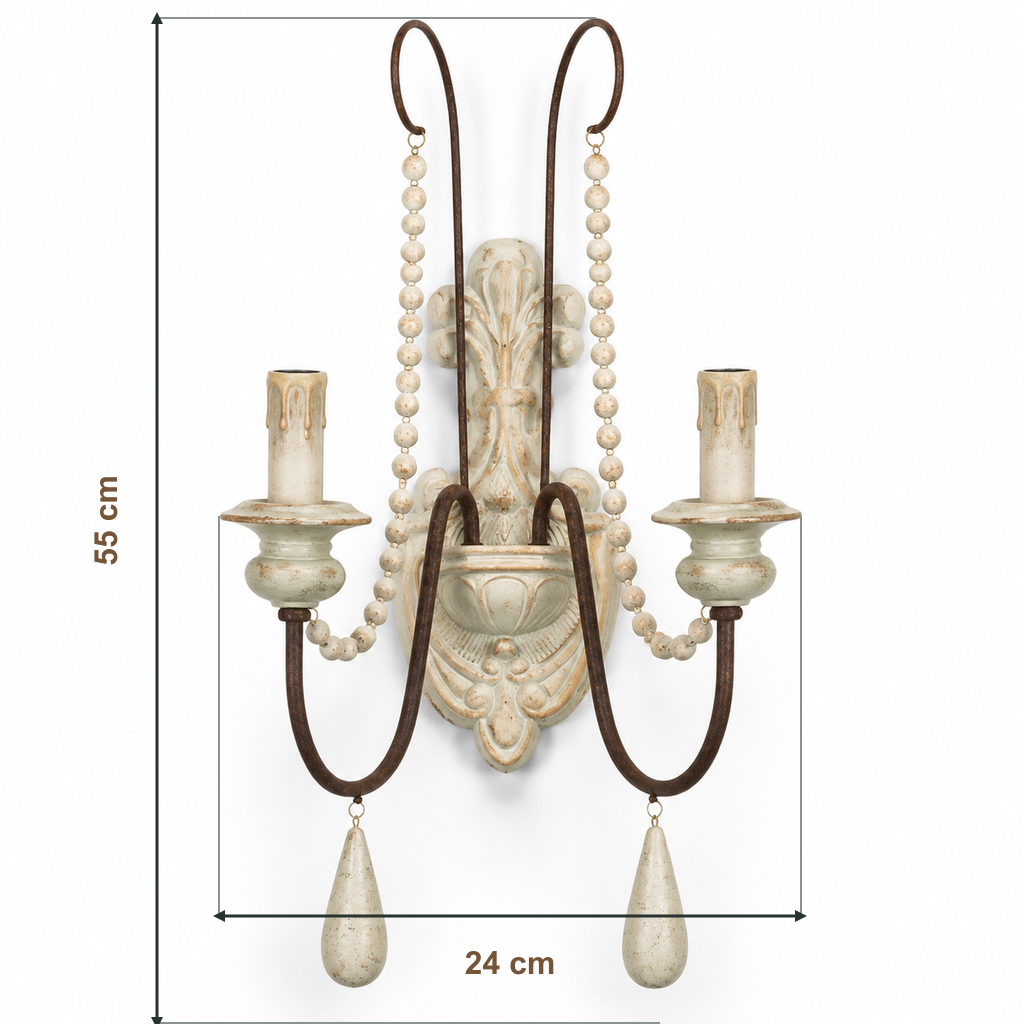 Mara Rustic Double-Arm Wood & Iron Wall Sconce — dimension vintagewhite