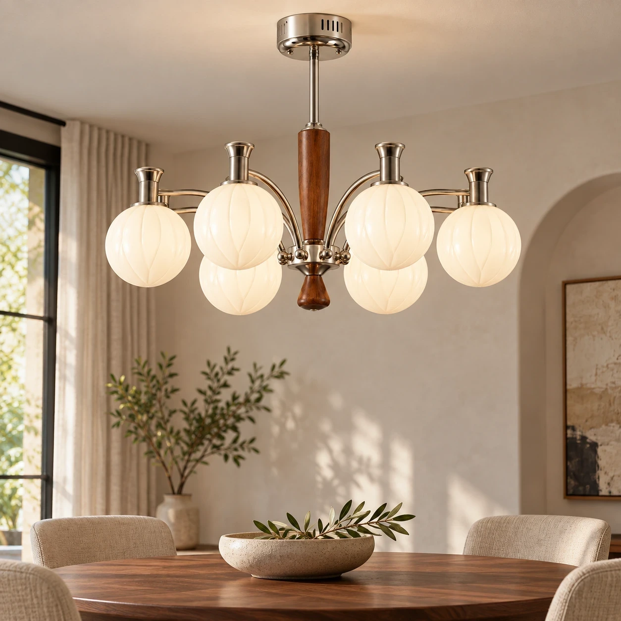 Wushlp Vintage Branch Wood Glass Chandelier in a bedroom