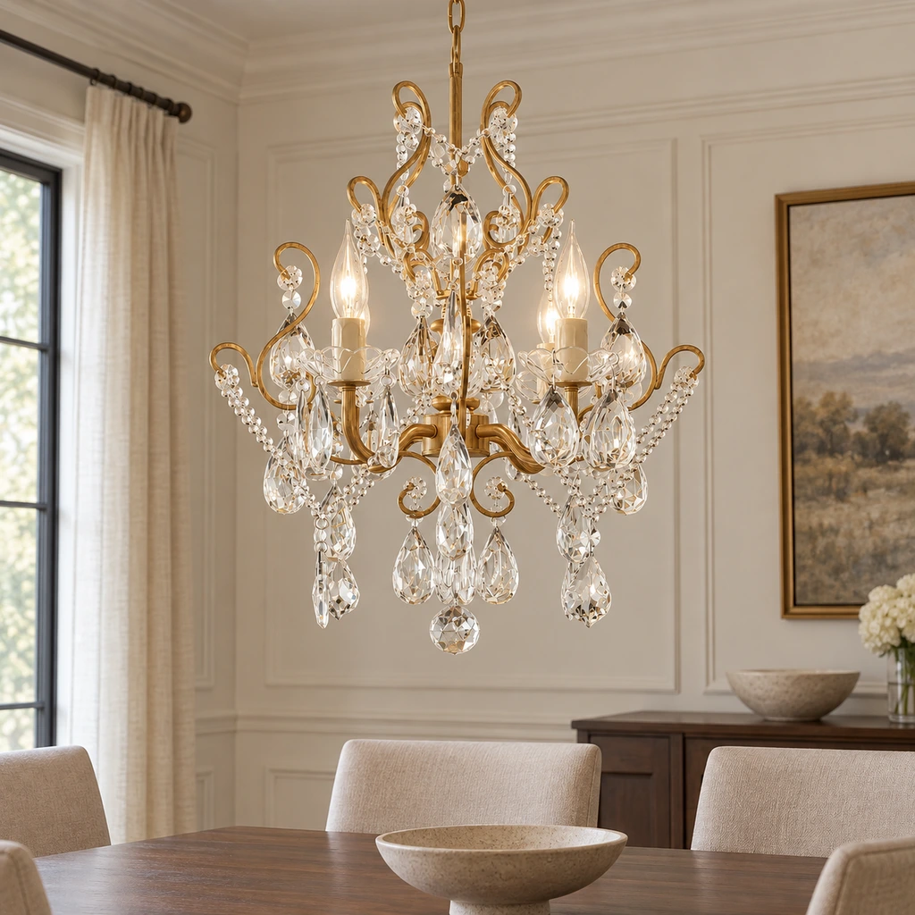 Celeste European Vintage Scrollwork Iron and Crystal Chandelier product image 2