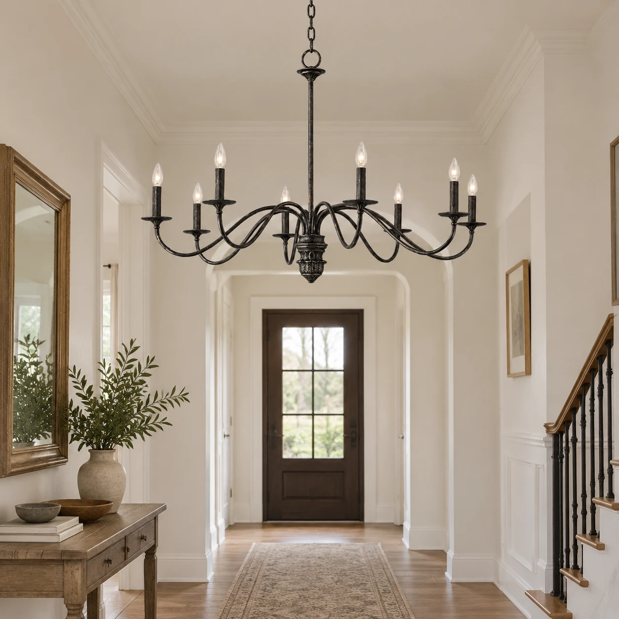 Avery Vintage Carved Wood Chandelier in a residential interior