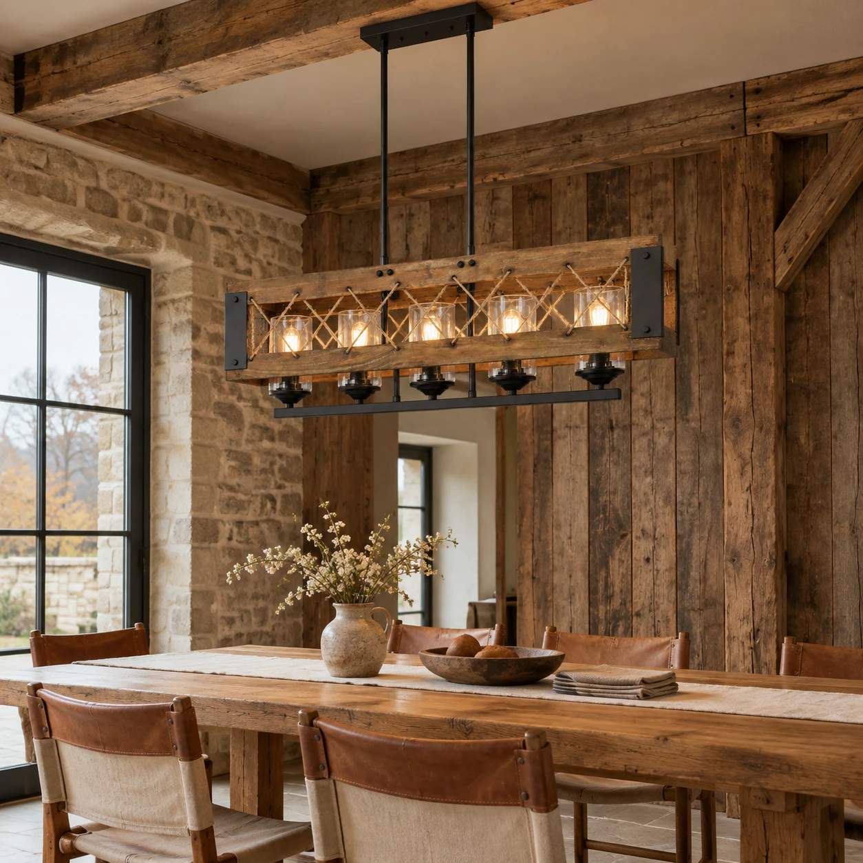 Maren Rustic Branching Wood Chandelier scene